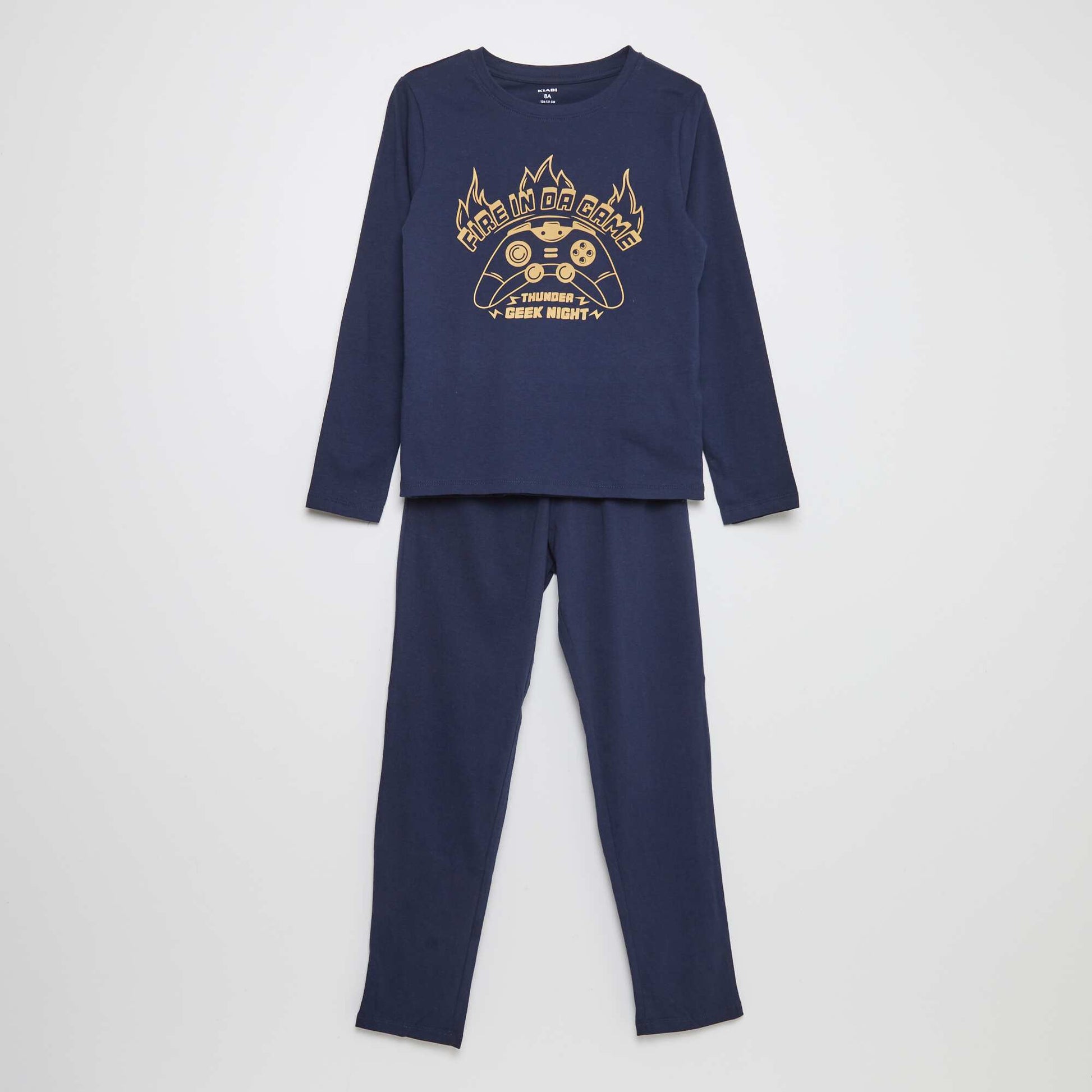 Pyjama long en jersey avec imprim - 2 pi ces Bleu marine fonc
