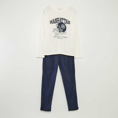 Pyjama long en jersey avec imprim - 2 pi ces Blanc/marine