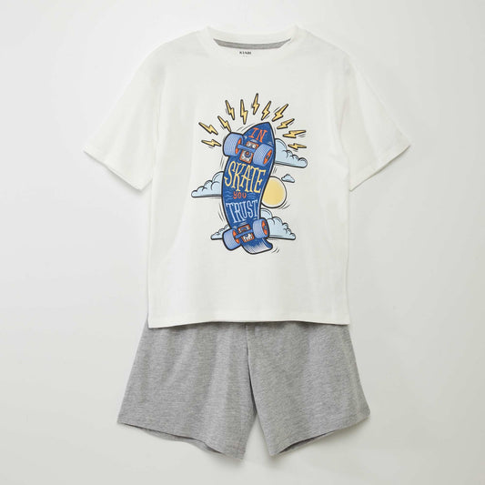 Pyjama court short + t-shirt - 2 pi ces Blanc