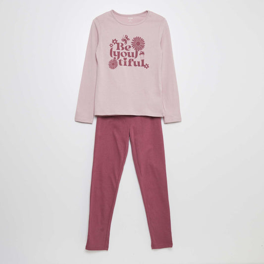 Ensemble pyjama t-shirt + pantalon - 2 pi ces Rose clair/rose fonc