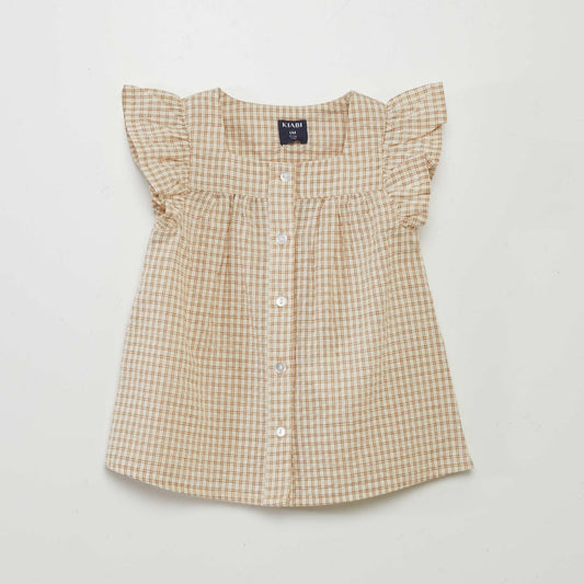 Blouse   carreaux style vichy Beige