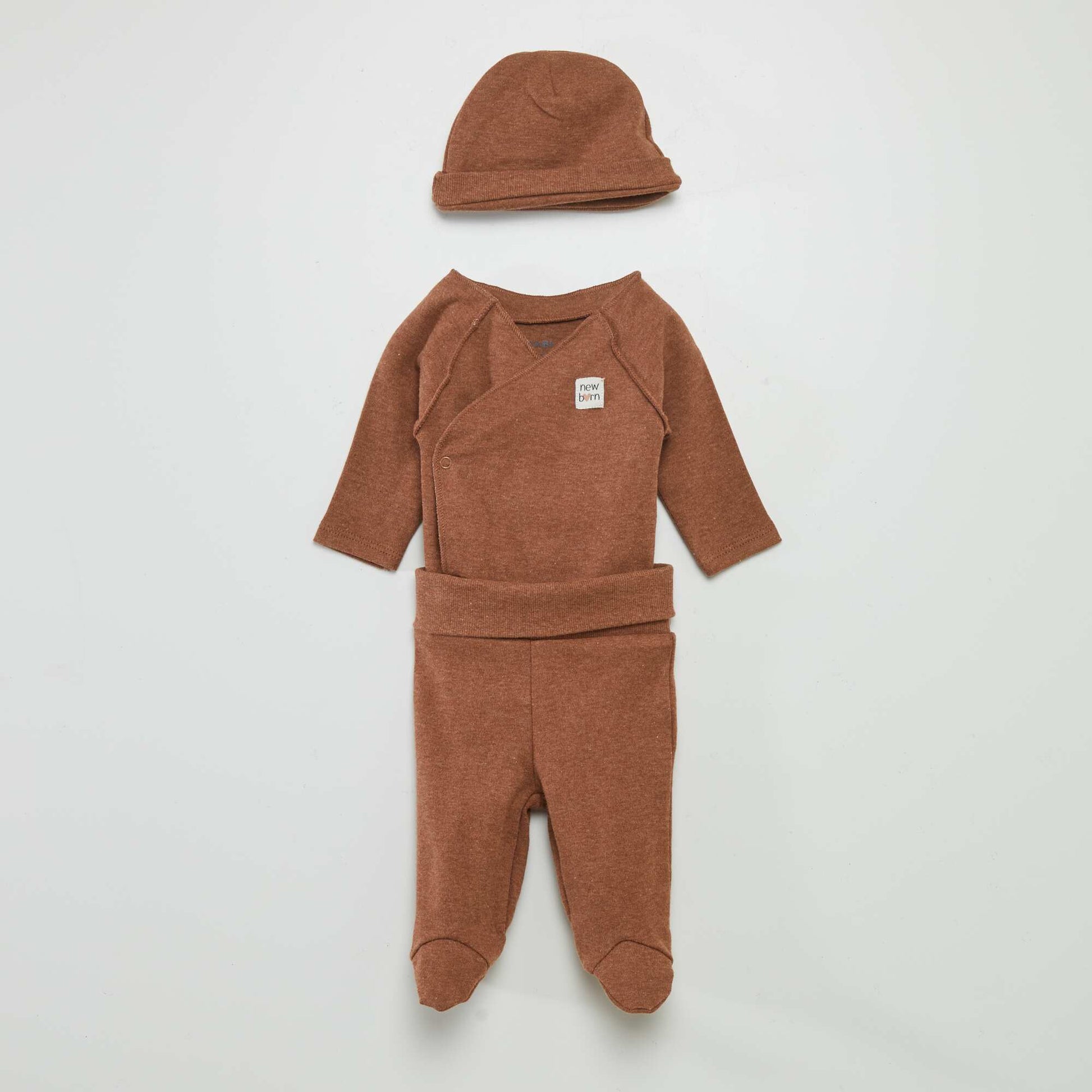 Ensemble body + pantalon avec pieds + bonnet Marron