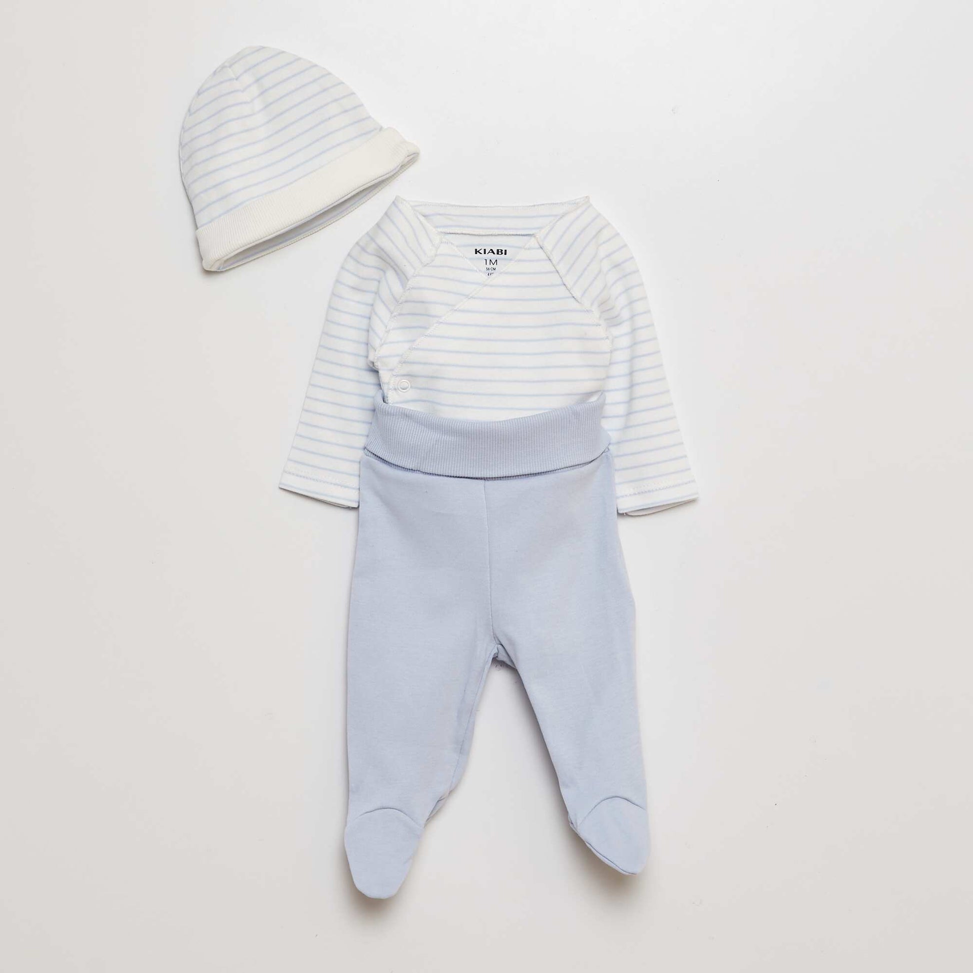 Ensemble body + pantalon avec pieds + bonnet BLANC