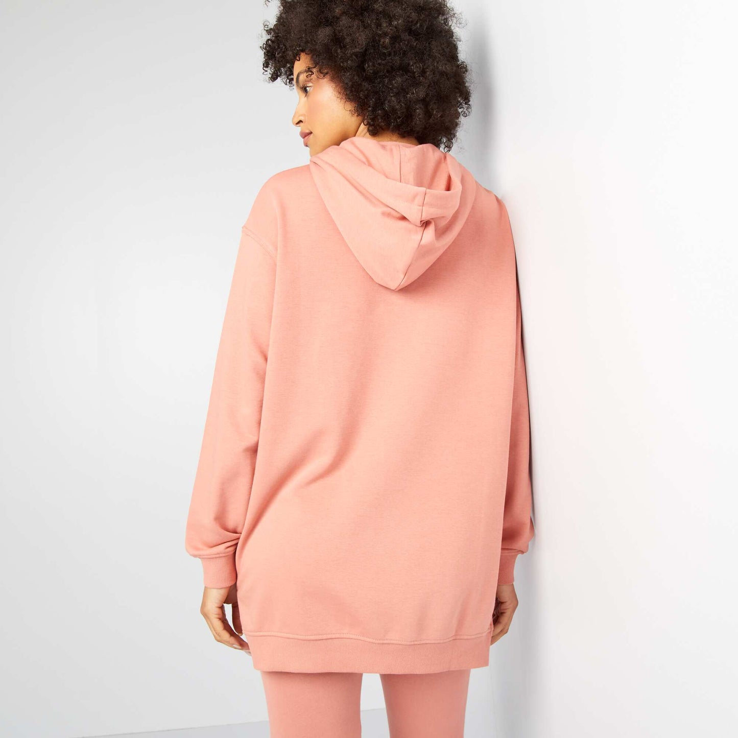 Sweat   capuche   coupe longue Rose