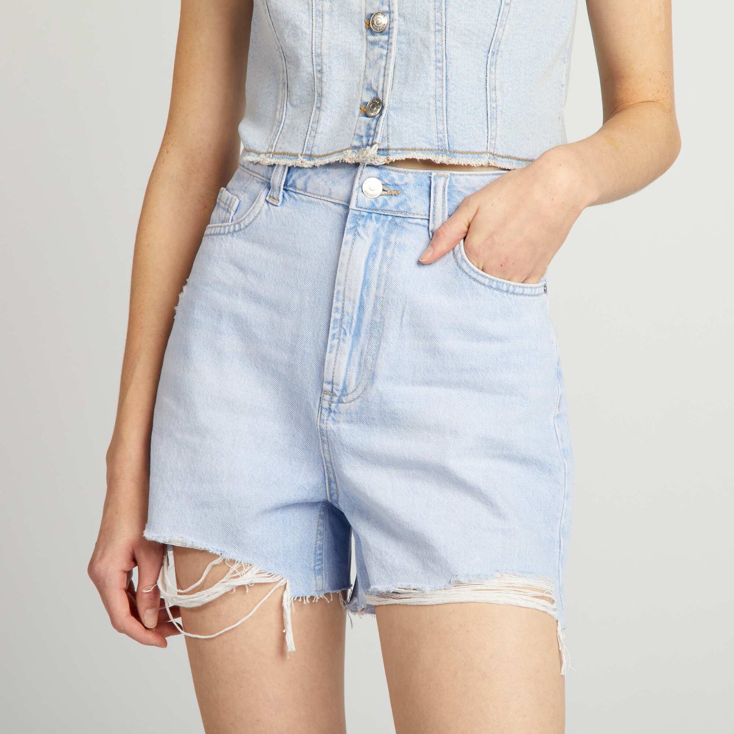 Short en jean taille haute Bleu