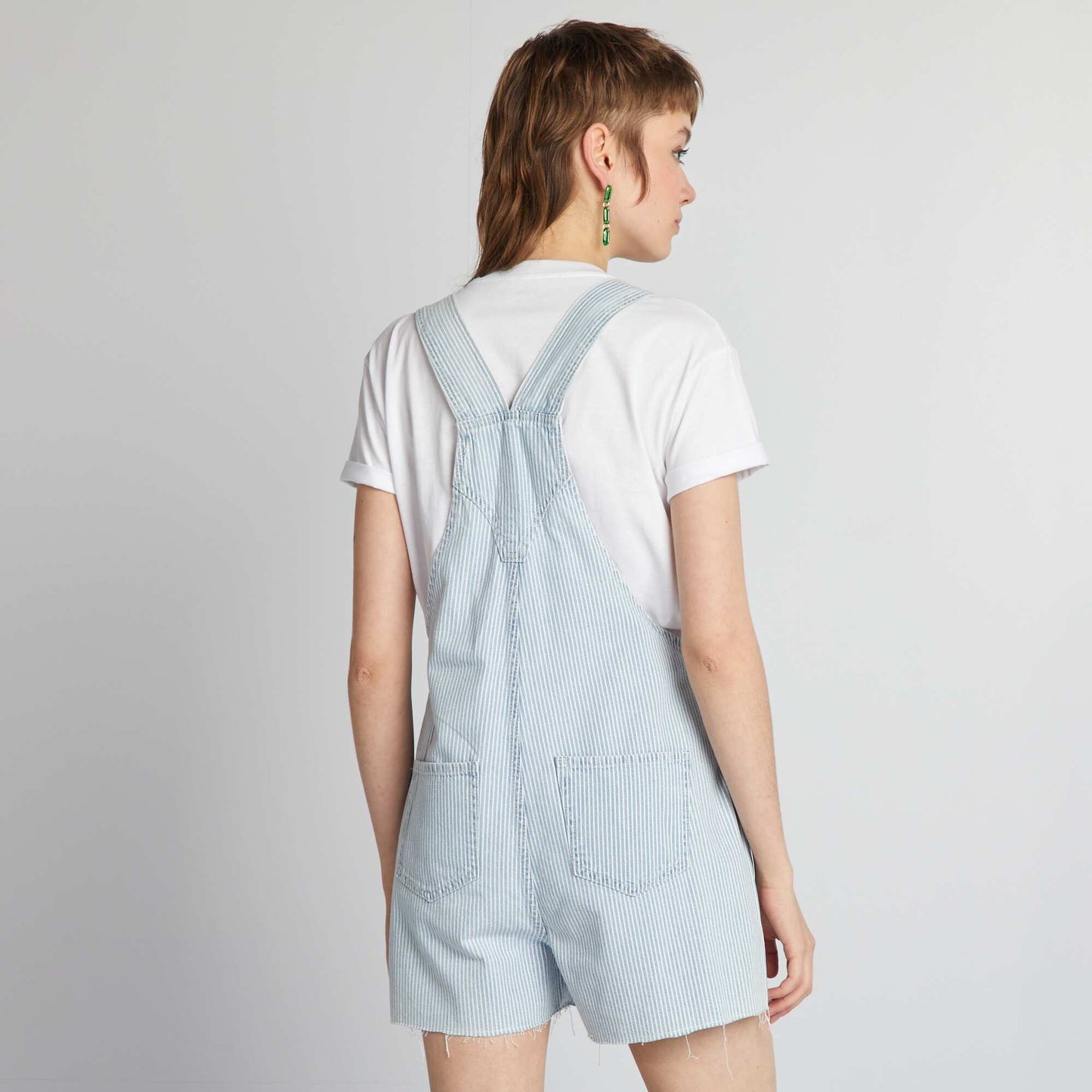 Salopette short en jean rayures Bleu