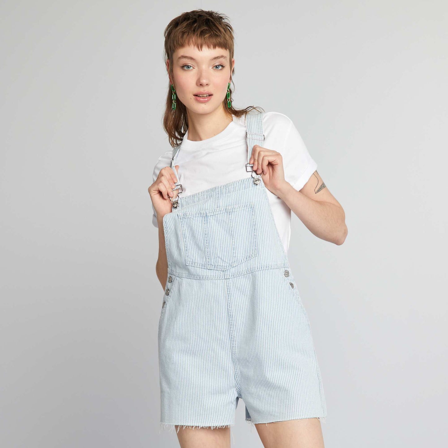 Salopette short en jean rayures Bleu