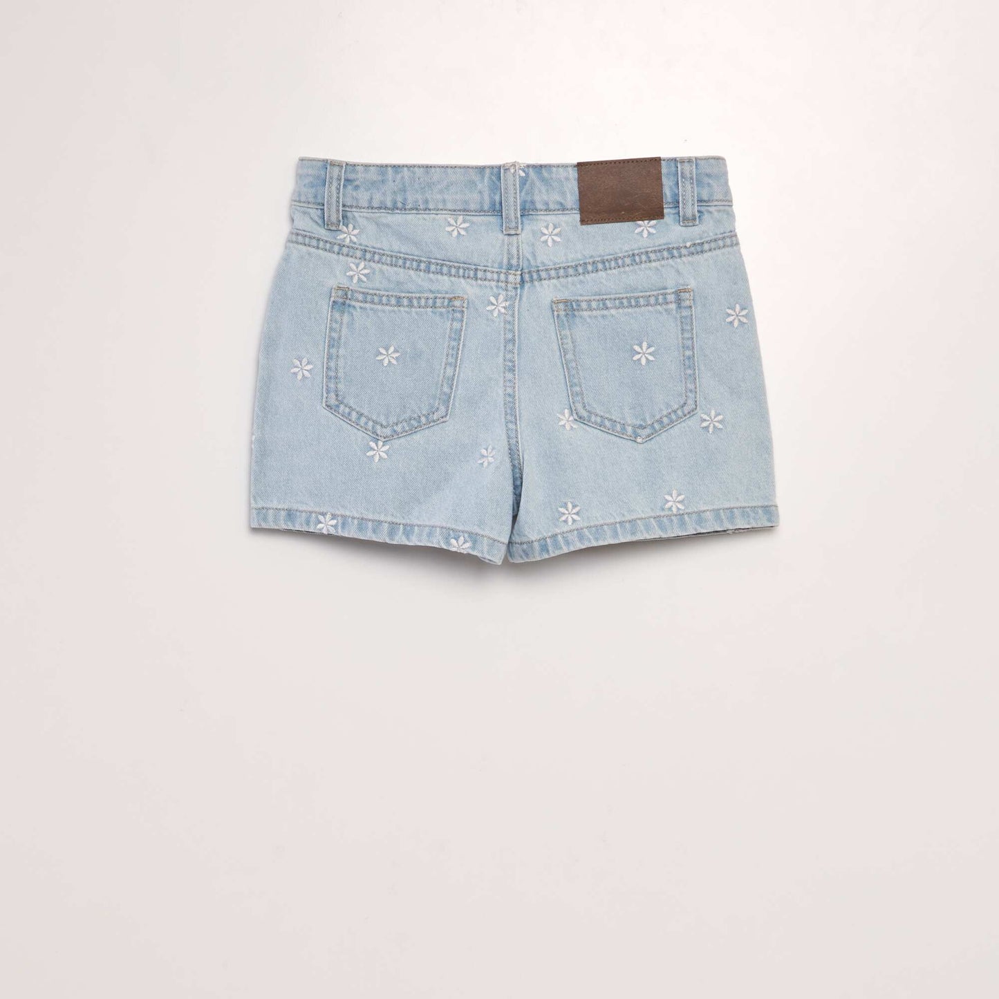 Short en jean broderies Fleurs blanches