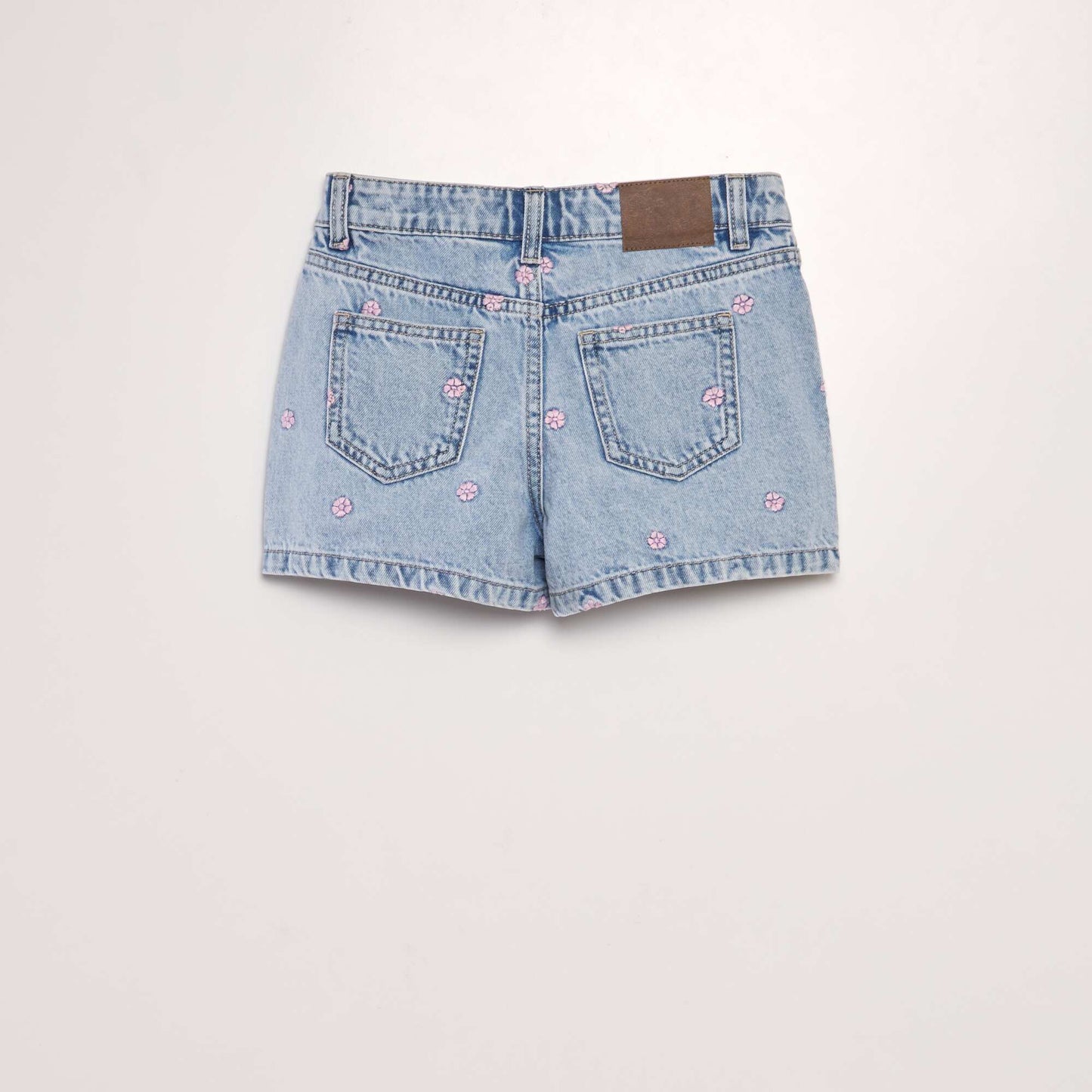 Short en jean broderies Fleurs roses