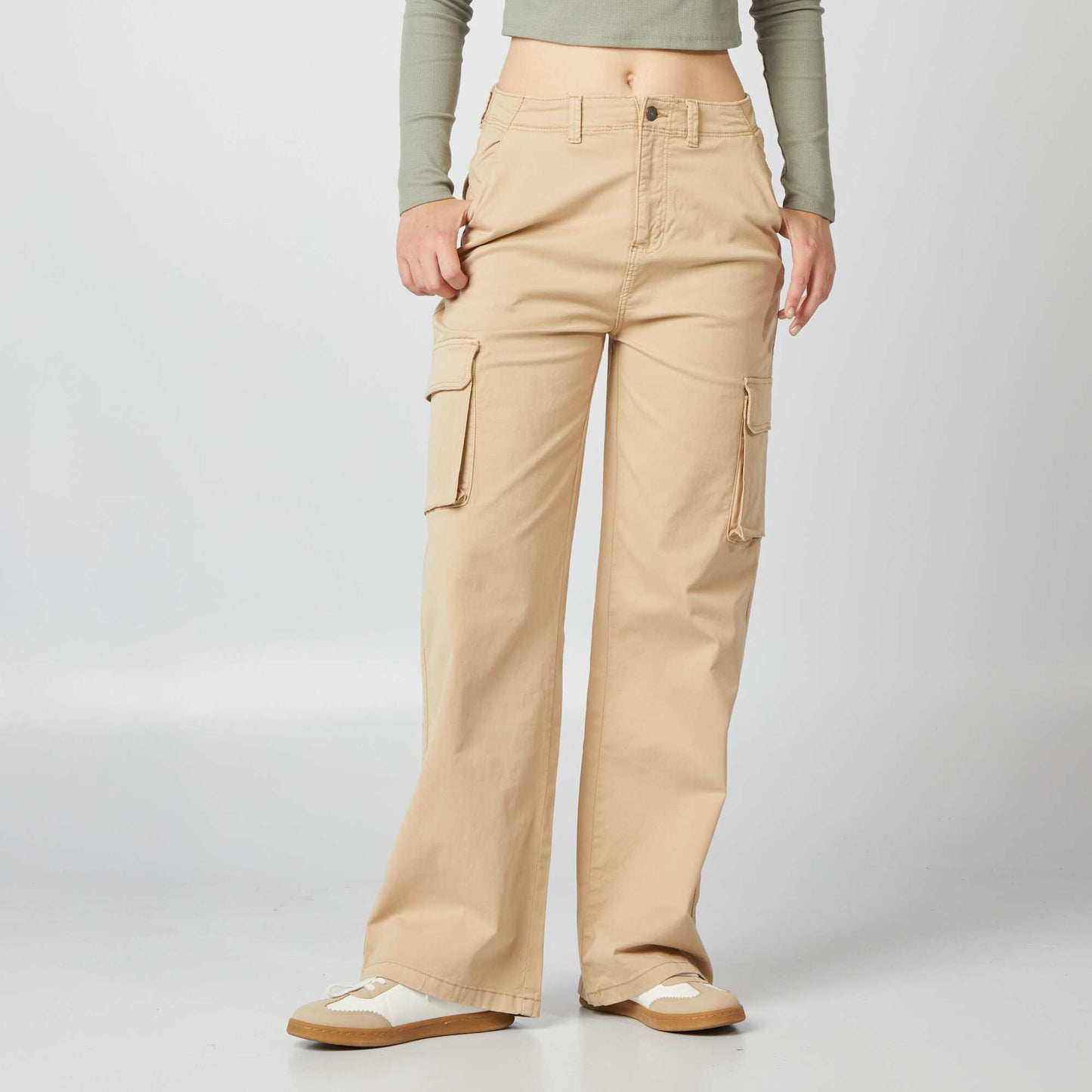 Pantalon large avec poches sur les c t s Beige