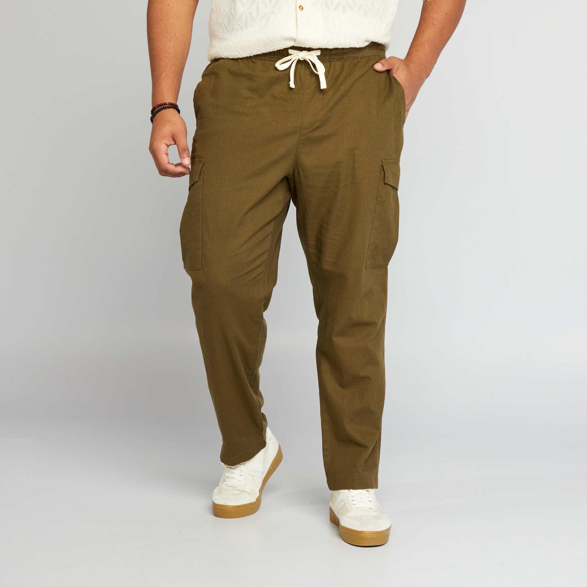Pantalon multipoche en lin m lang Kaki