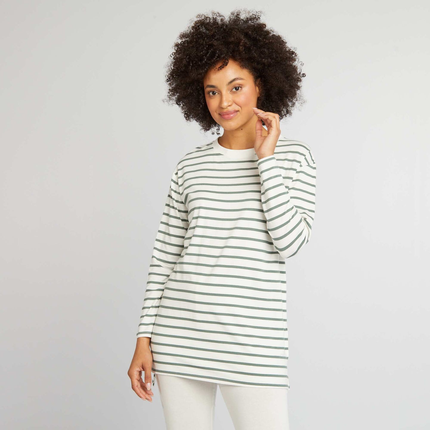 Tee-shirt long fluide Blanc ray