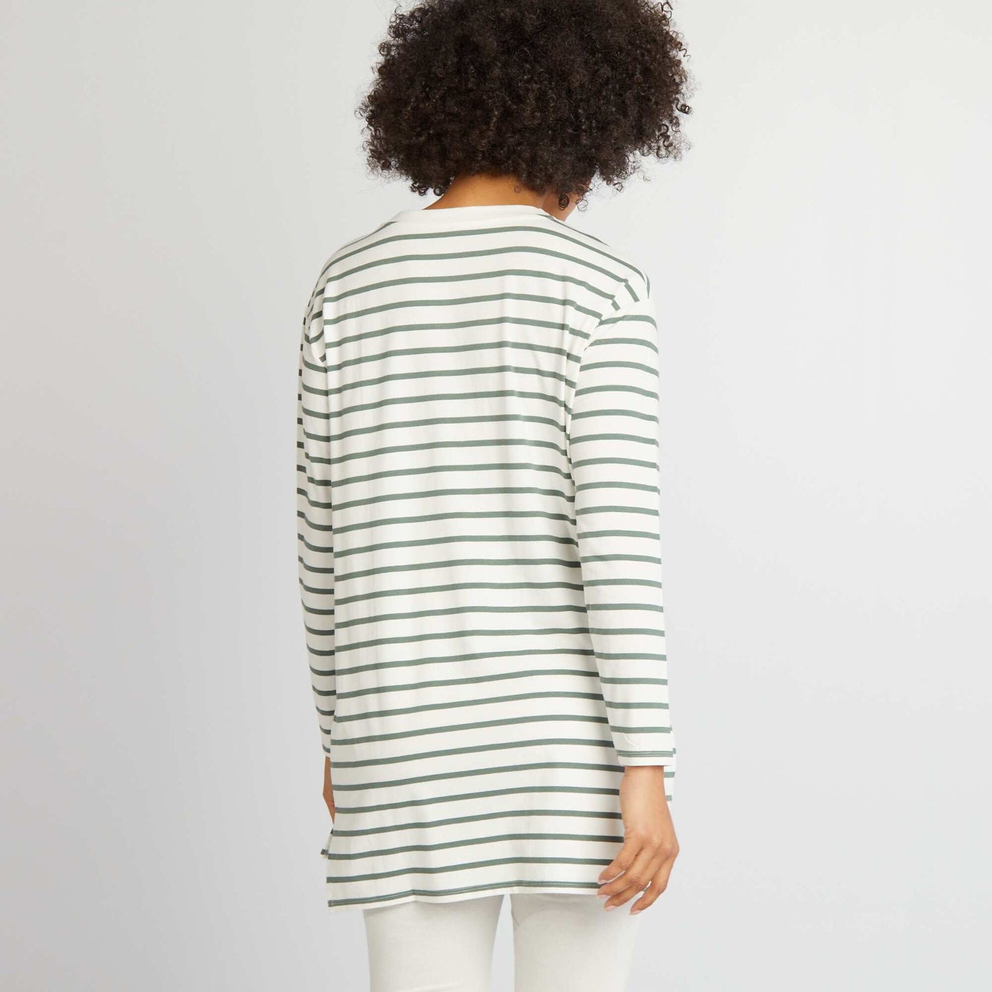 Tee-shirt long fluide Blanc ray