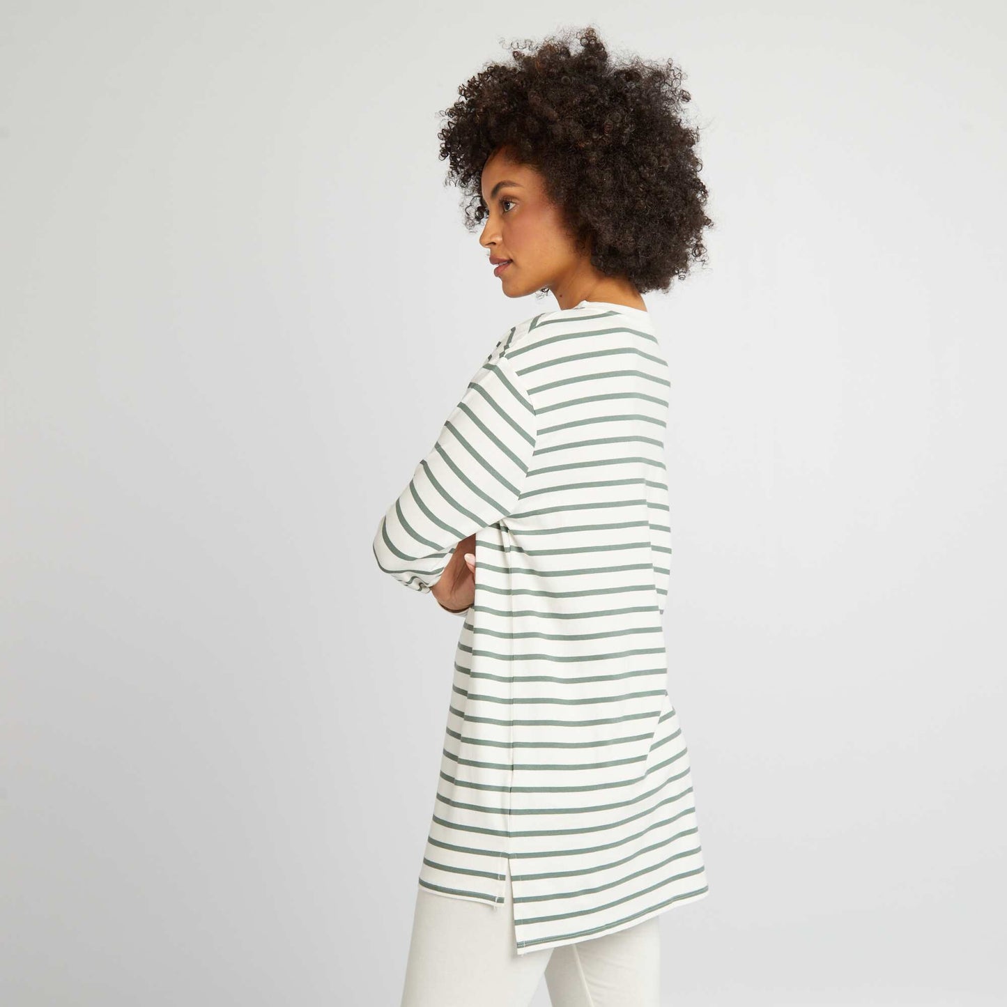 Tee-shirt long fluide Blanc ray