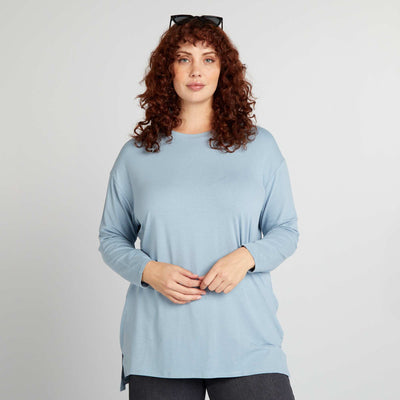 T-shirt manches longues forme rallong e Bleu