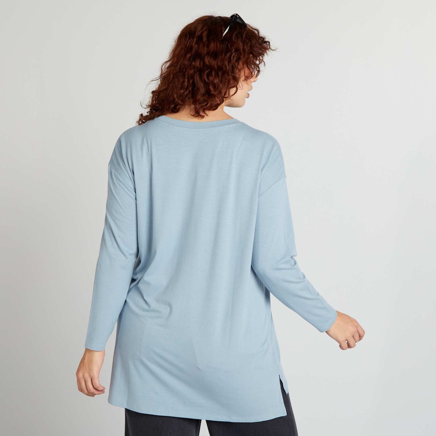 T-shirt   manches longues forme rallong e Bleu