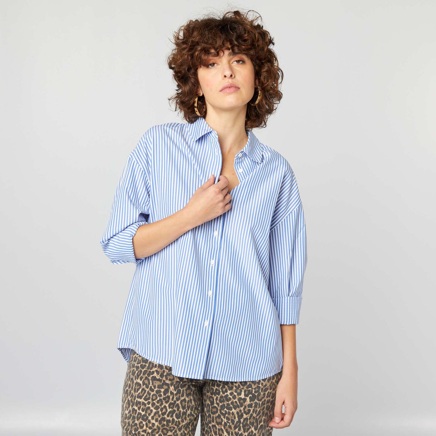 Chemise basique en popeline Bleu