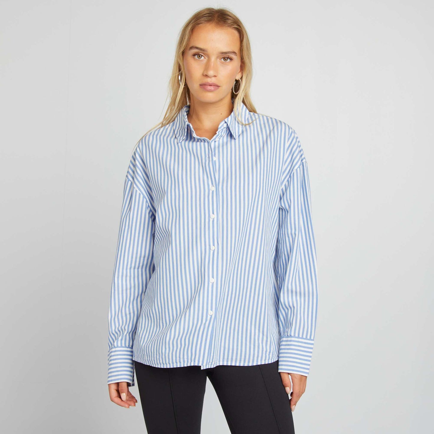 Chemise en popeline Blanc/bleu