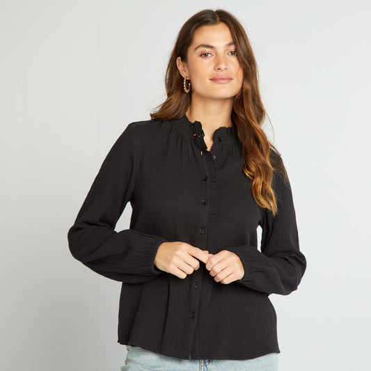 Chemisier volants en double gaze de coton noir