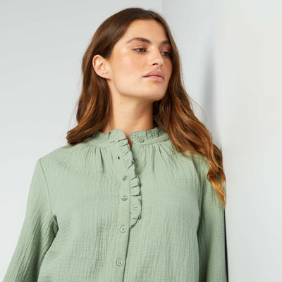 Chemisier volants en double gaze de coton Vert