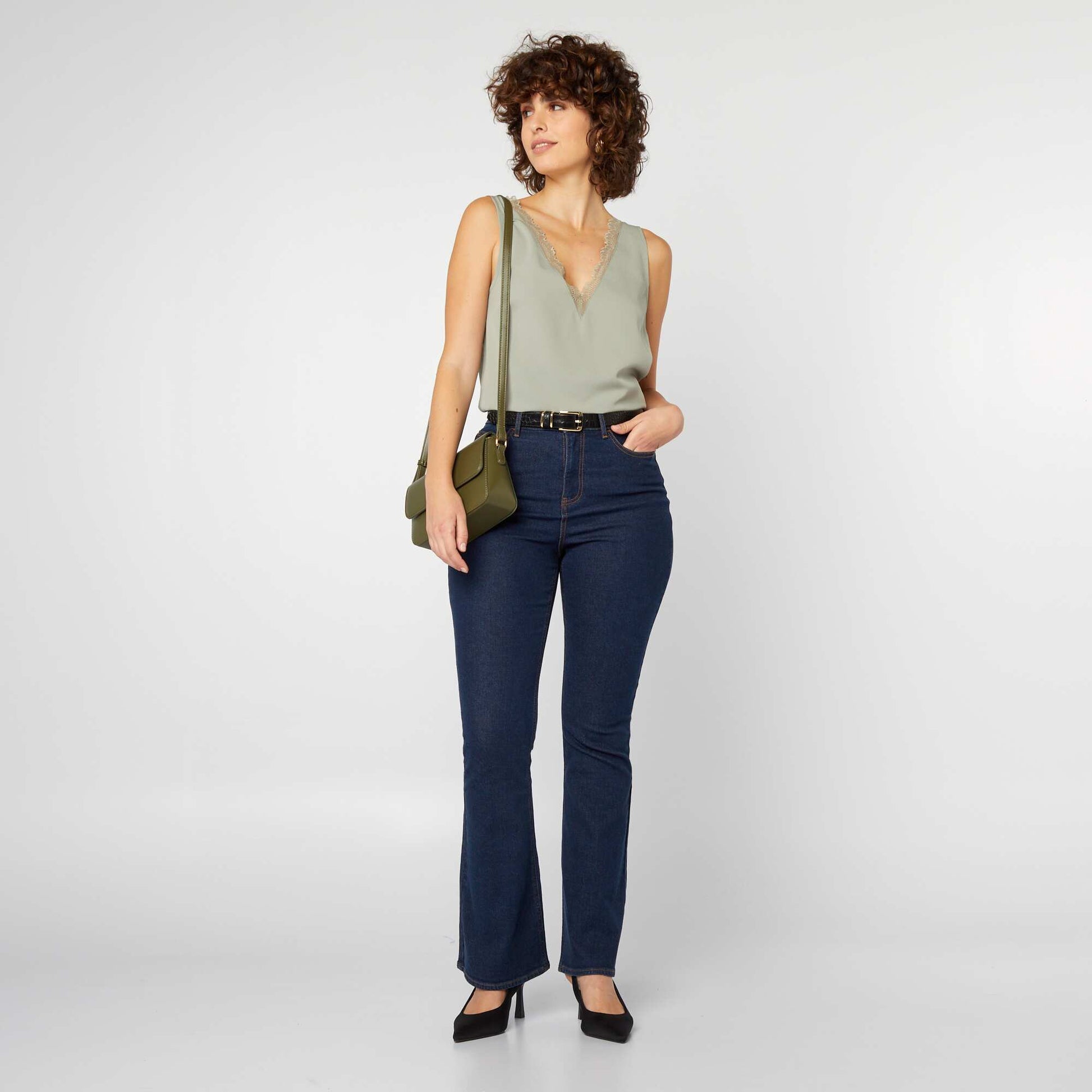 Blouse sans manches avec col en dentelle Vert