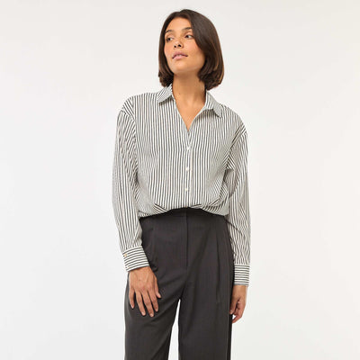 Chemisier fluide avec motif rayé all over BLANC