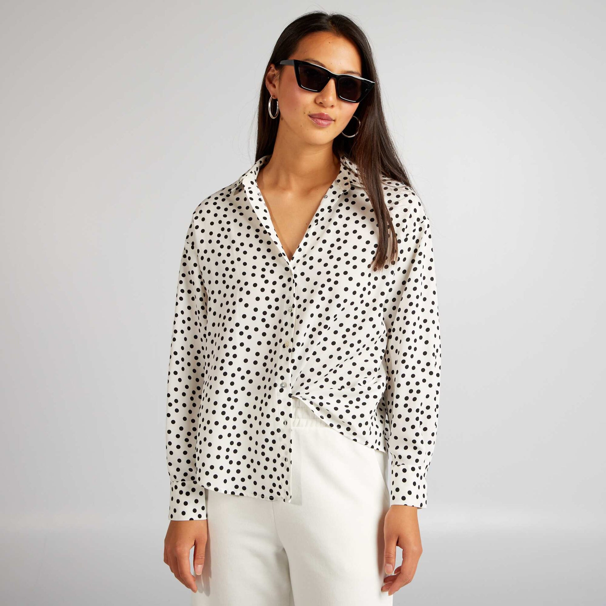 Chemisier fluide Blanc pois