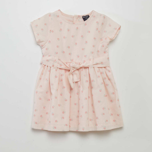 Robe   motifs avec ceinture   nouer Rose