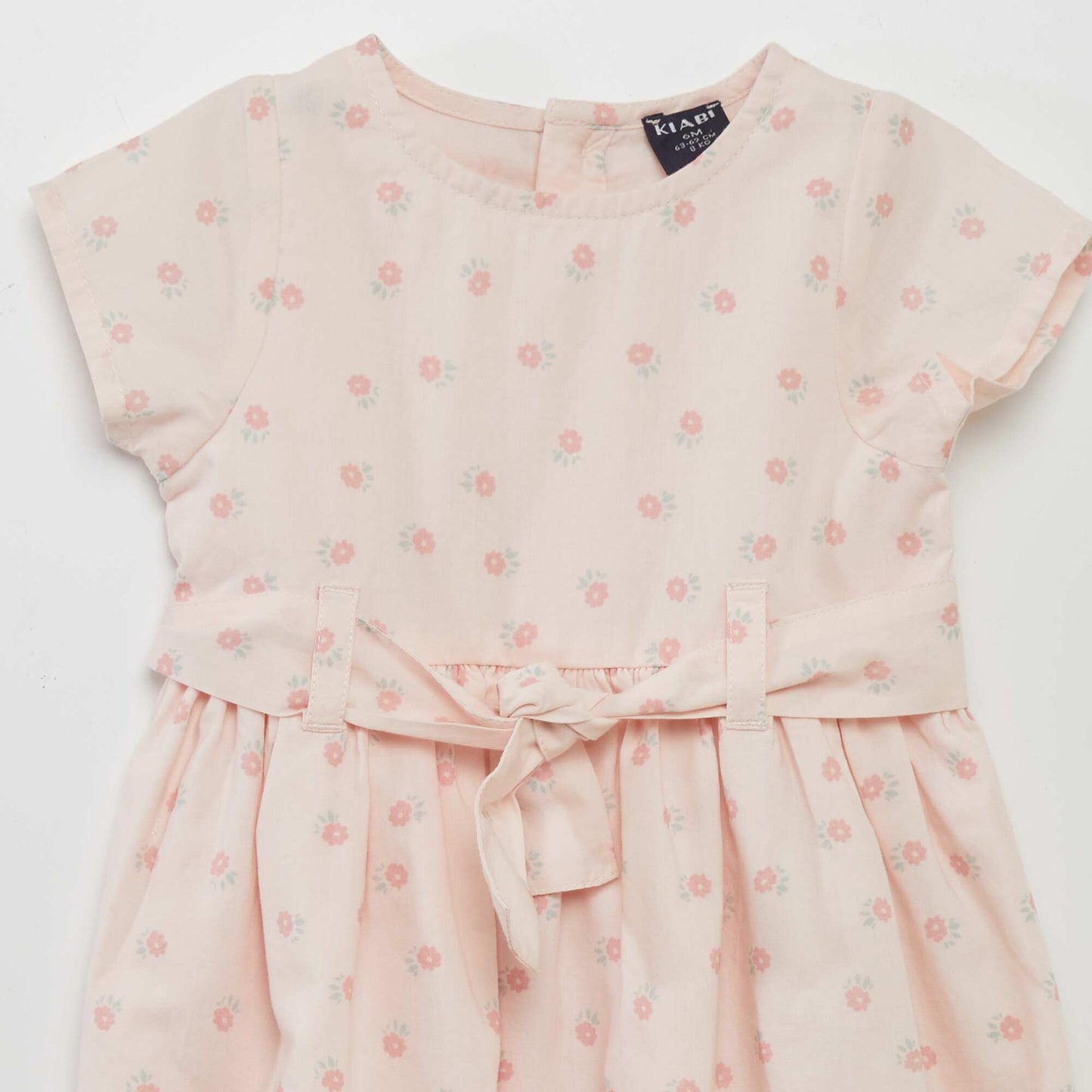 Robe   motifs avec ceinture   nouer Rose