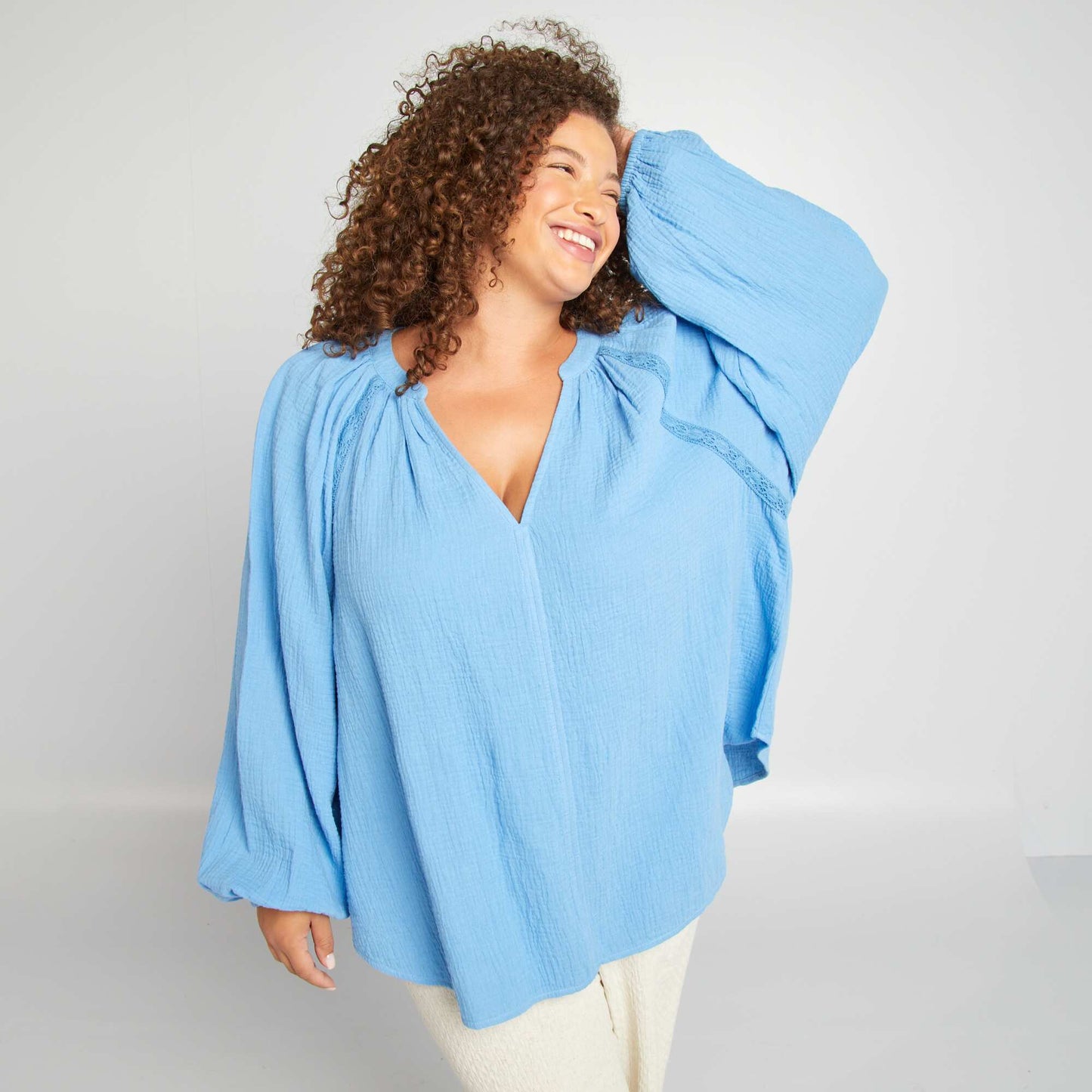 Blouse en gaze de coton Bleu