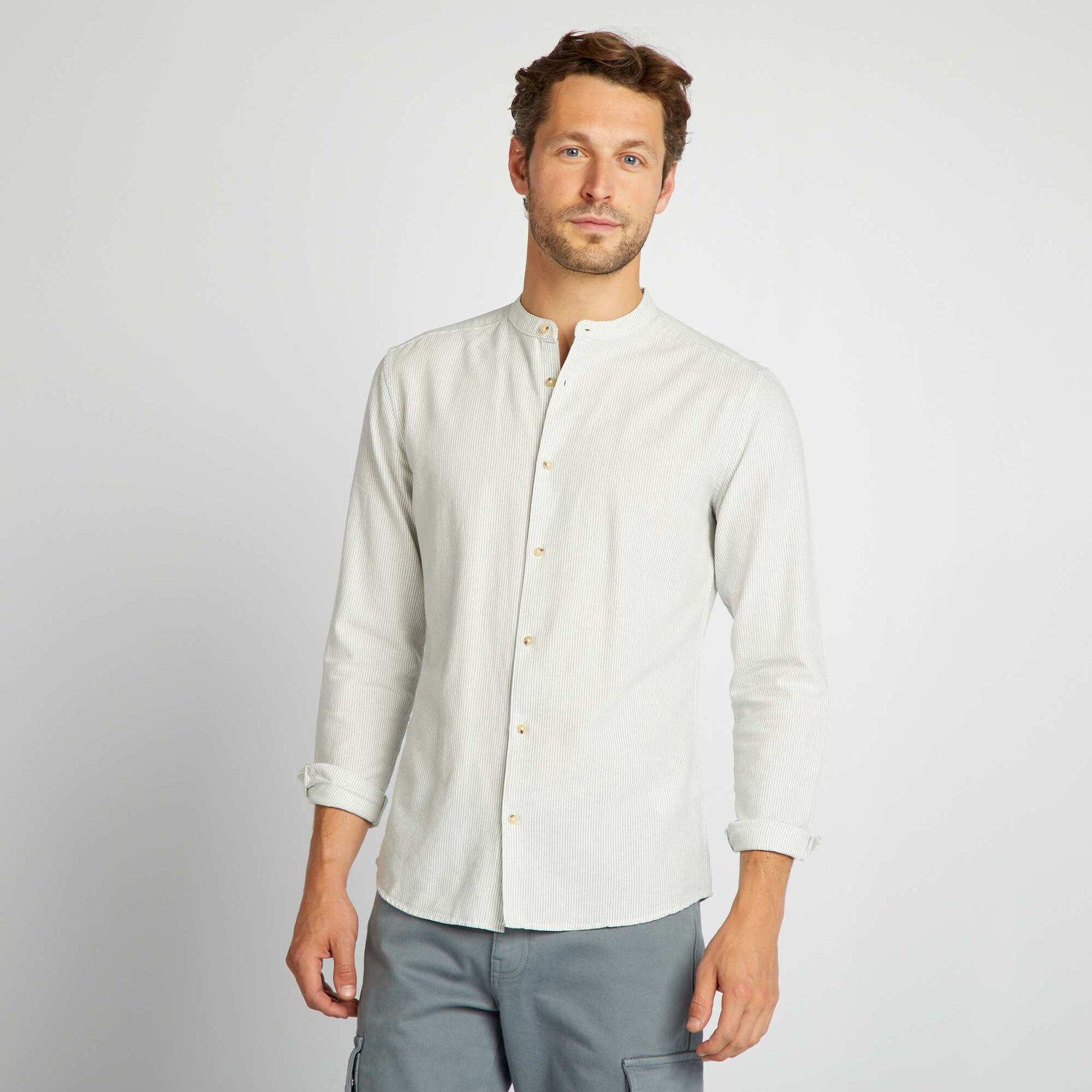 Chemise ray e col mao Kaki