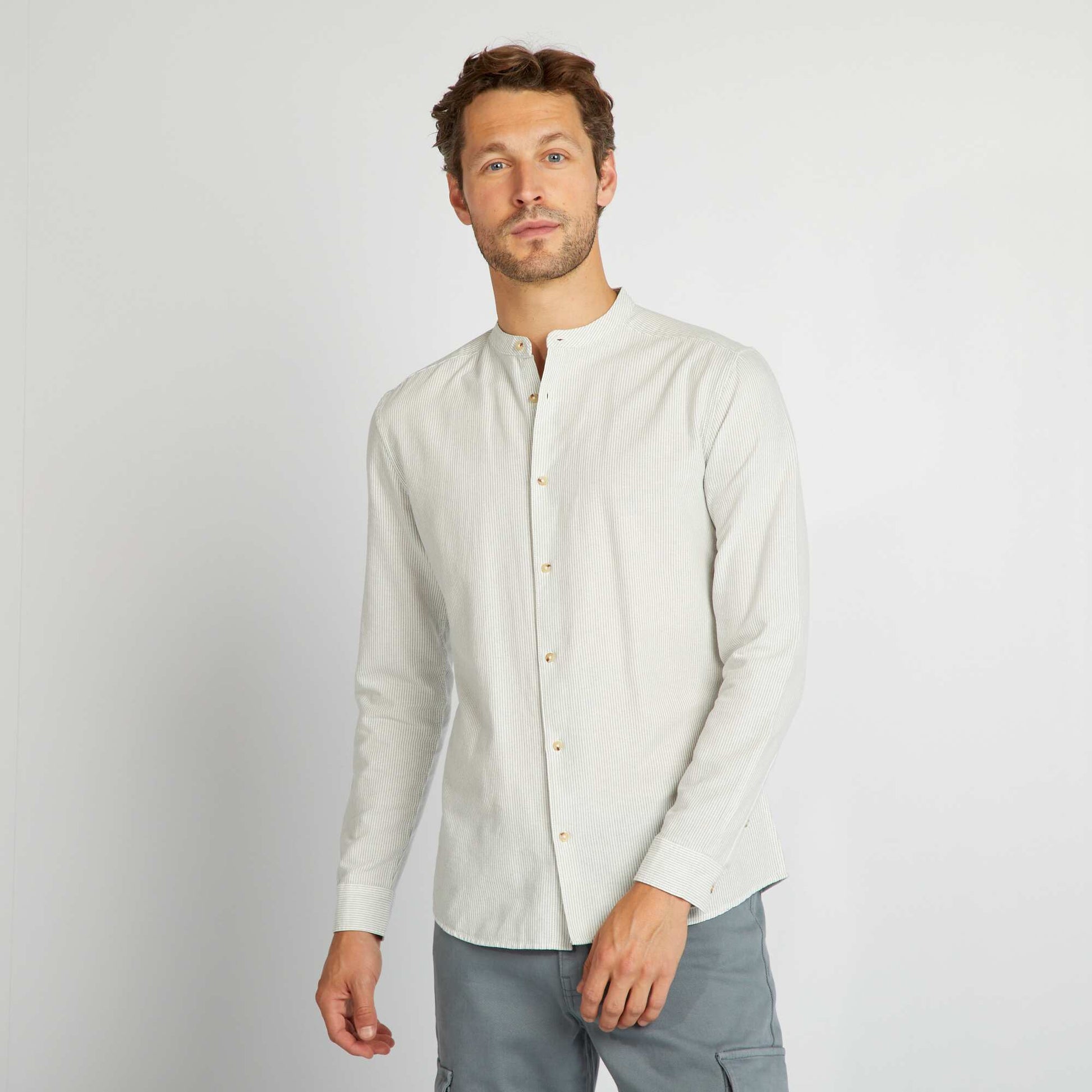 Chemise ray e col mao Kaki