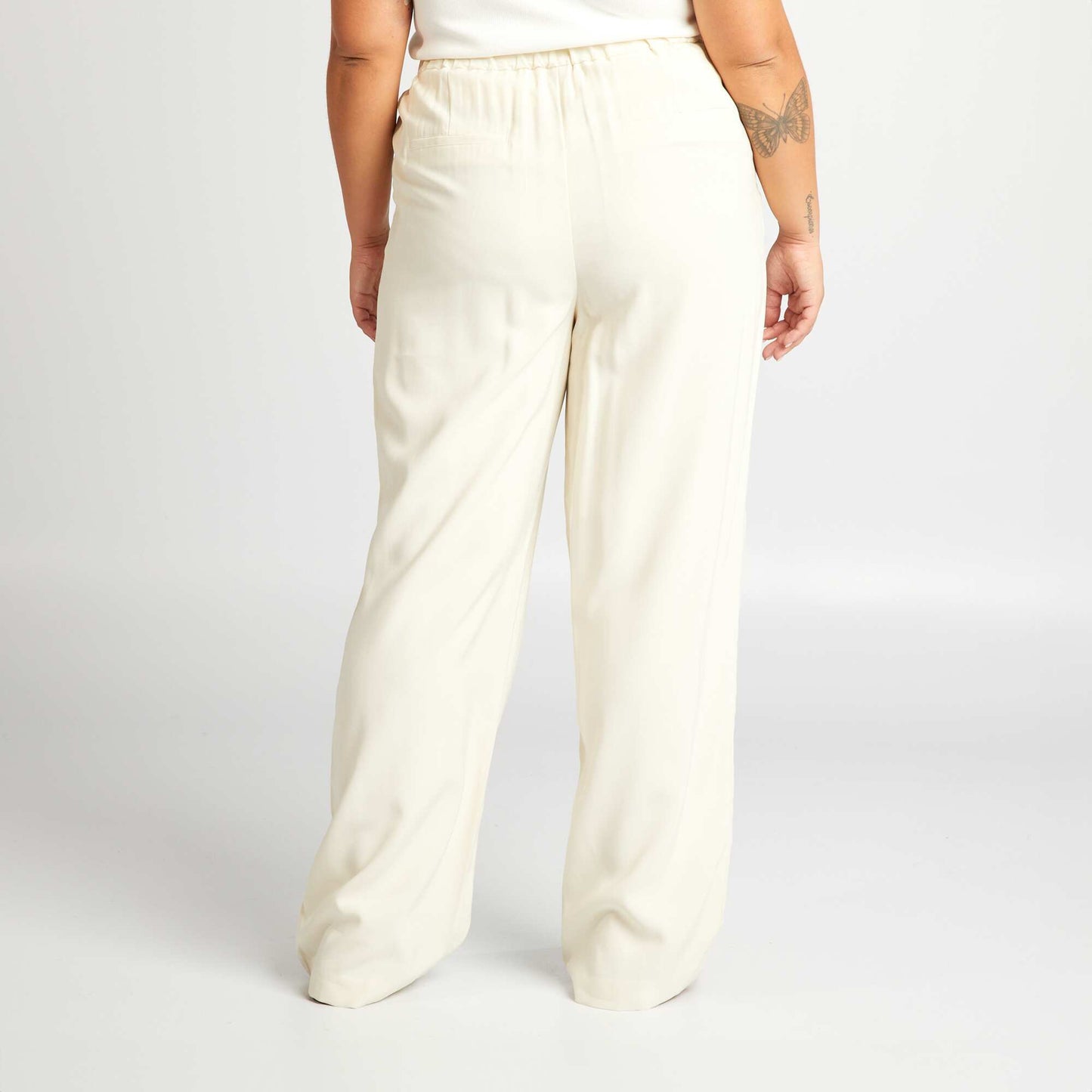 Pantalon large   taille  lastiqu e Beige