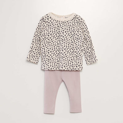 Ensemble t-shirt + legging c tel - 2 pi ces Beige/rose