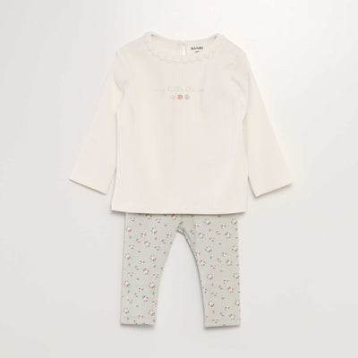 Ensemble t-shirt + legging c tel - 2 pi ces Blanc/vert