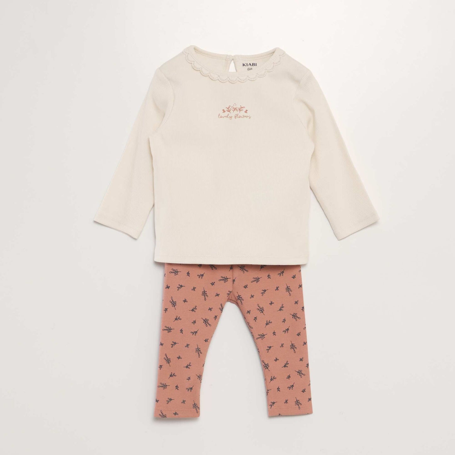 Ensemble t-shirt + legging côtelé - 2 pièces Beige/rose