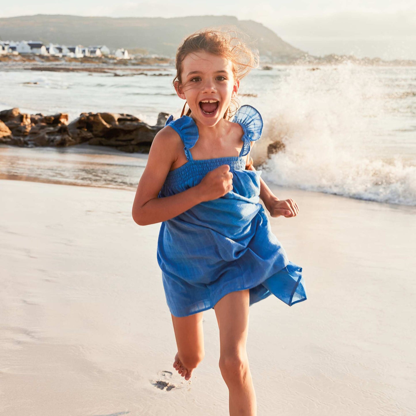 Robe avec bretelles volant es Bleu