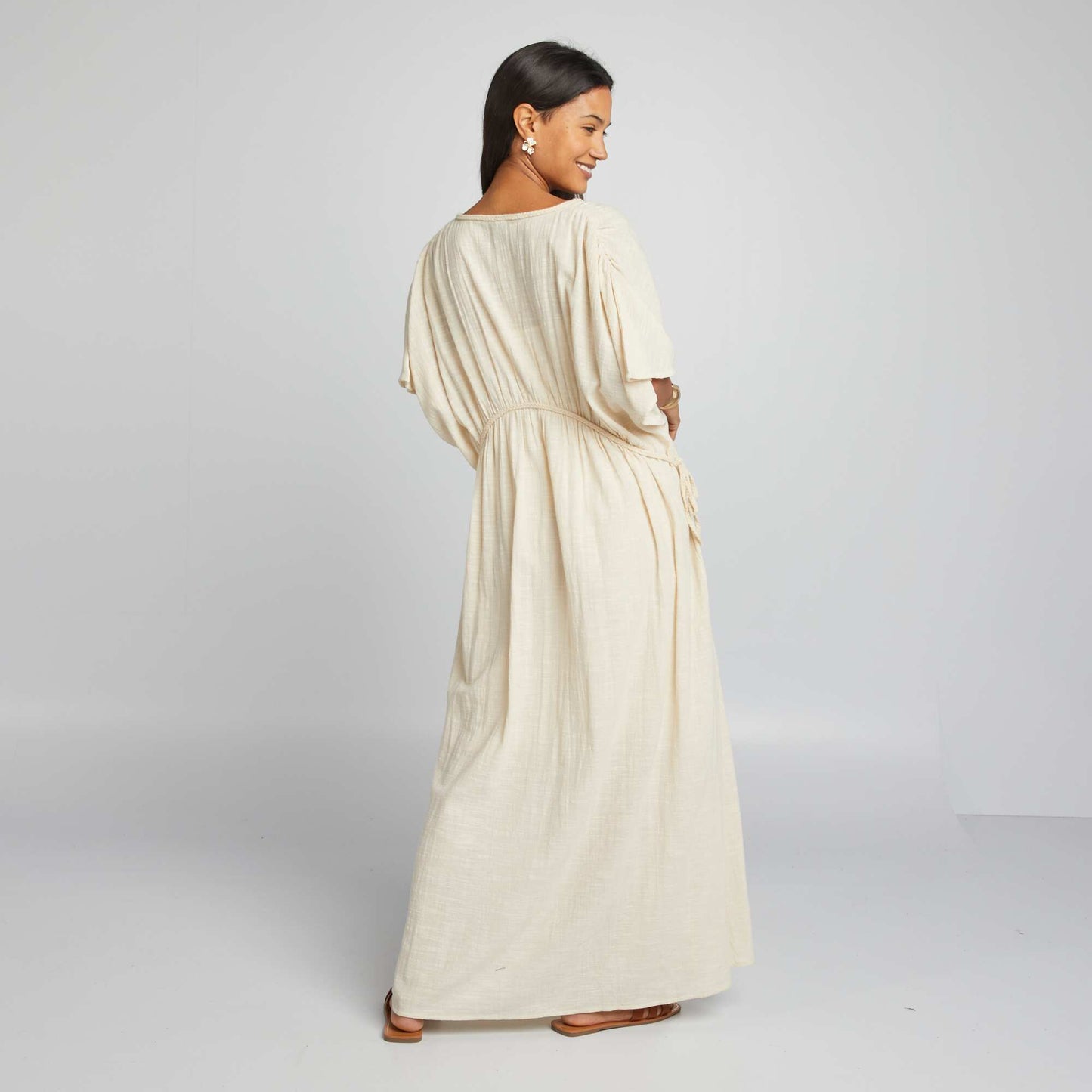 Robe longue en double gaze de coton Beige