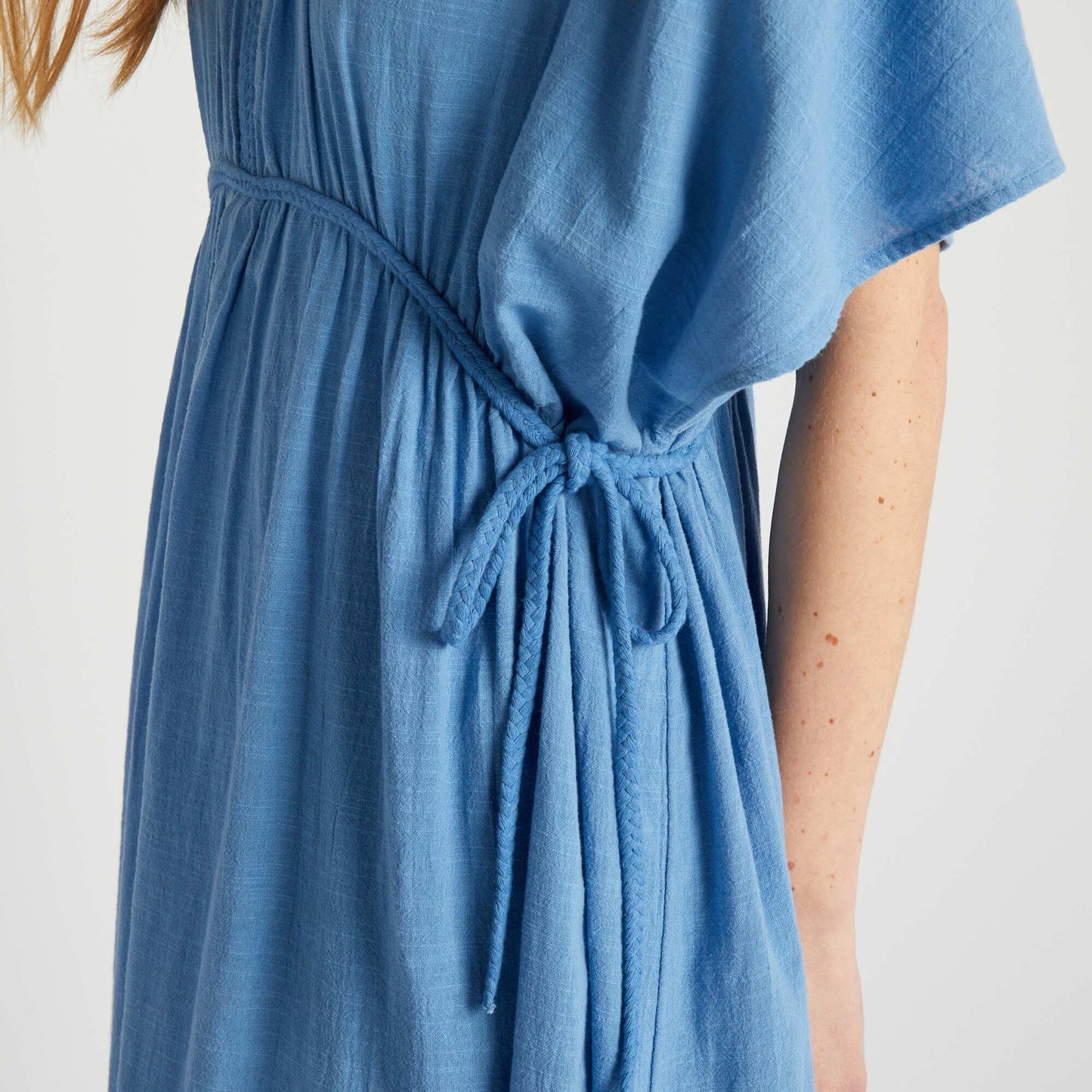 Robe longue en double gaze de coton bleu