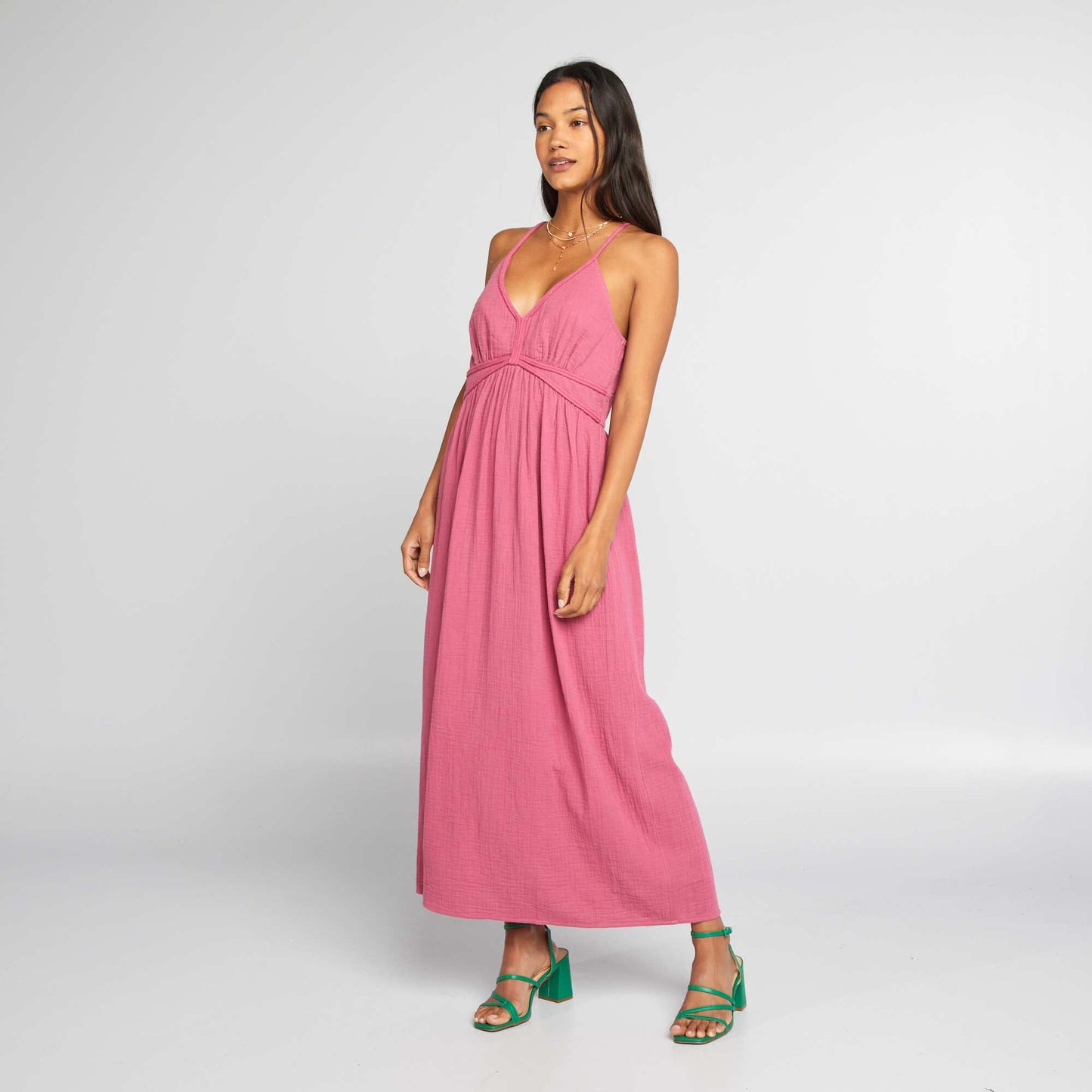 Robe longue en gaze de coton rose