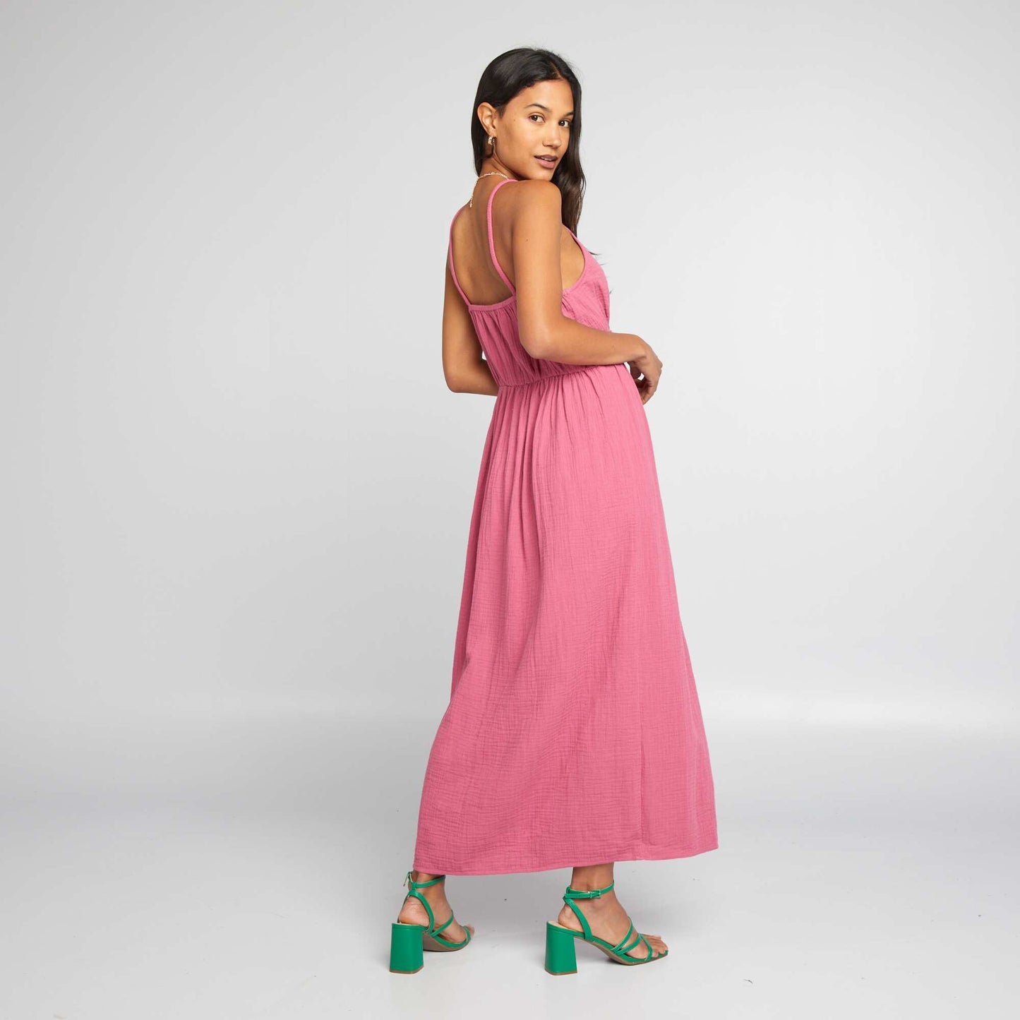 Robe longue en gaze de coton rose