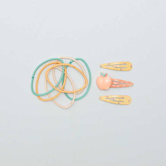 Lot pour cheveux -  lastique + pinces Orange