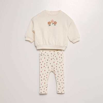Ensemble imprim sweat + legging - 2 pi ces Ecru