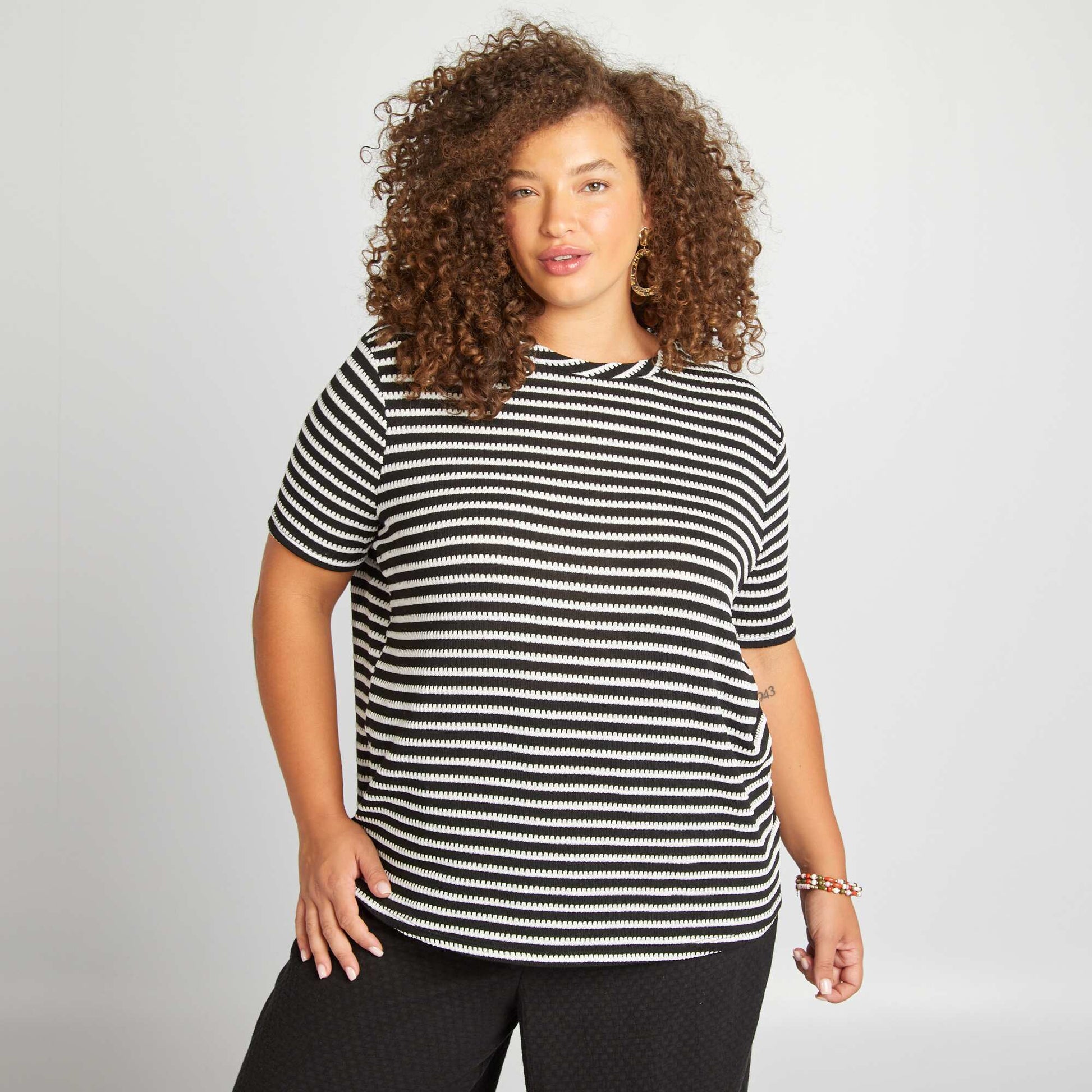 T-shirt stretch rayures Noir