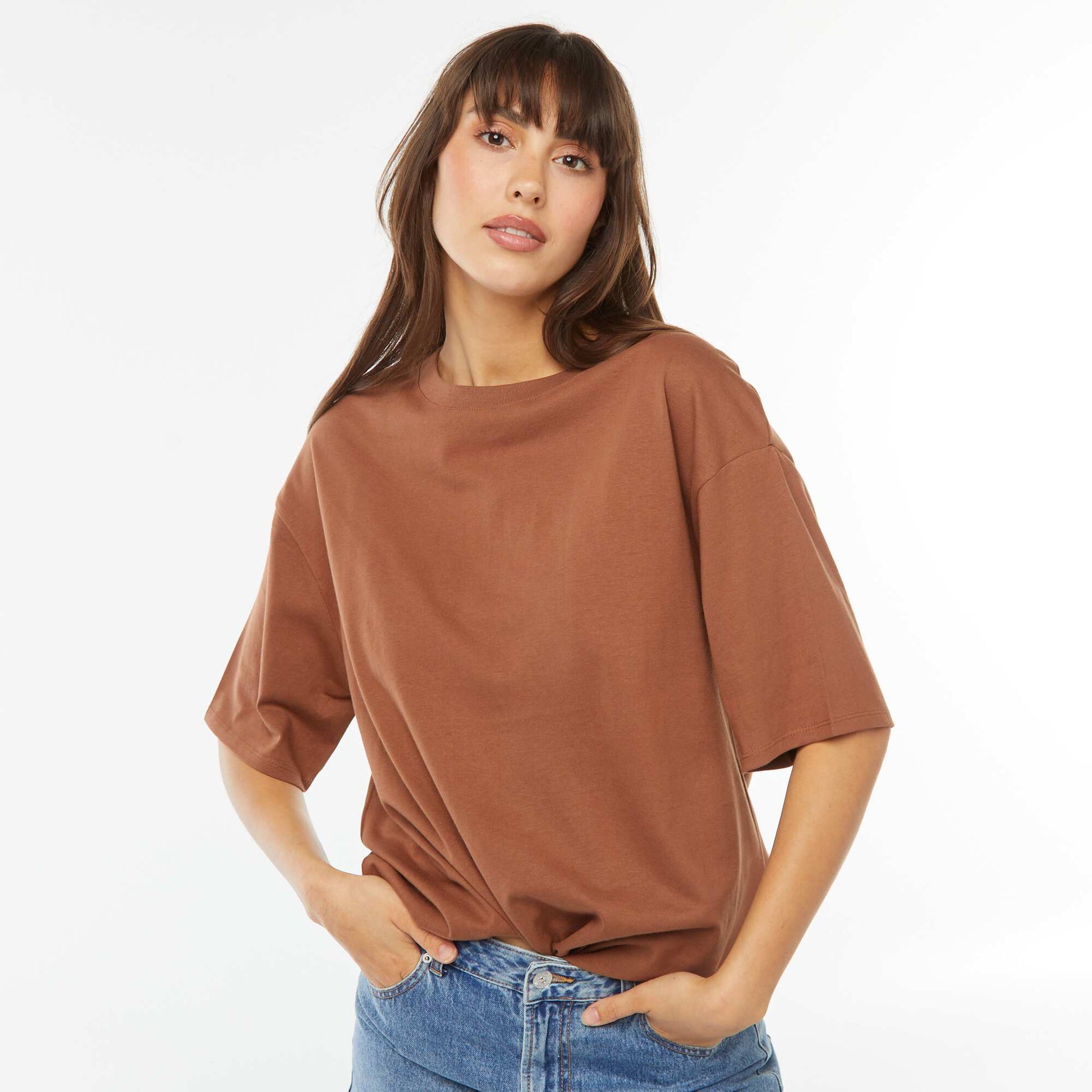 T-shirt oversize à col rond MARRON