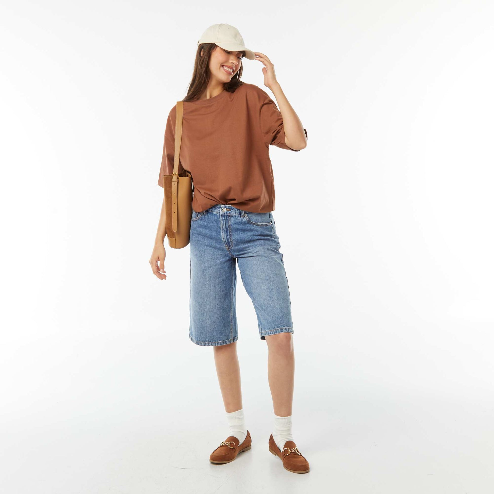 T-shirt oversize à col rond MARRON