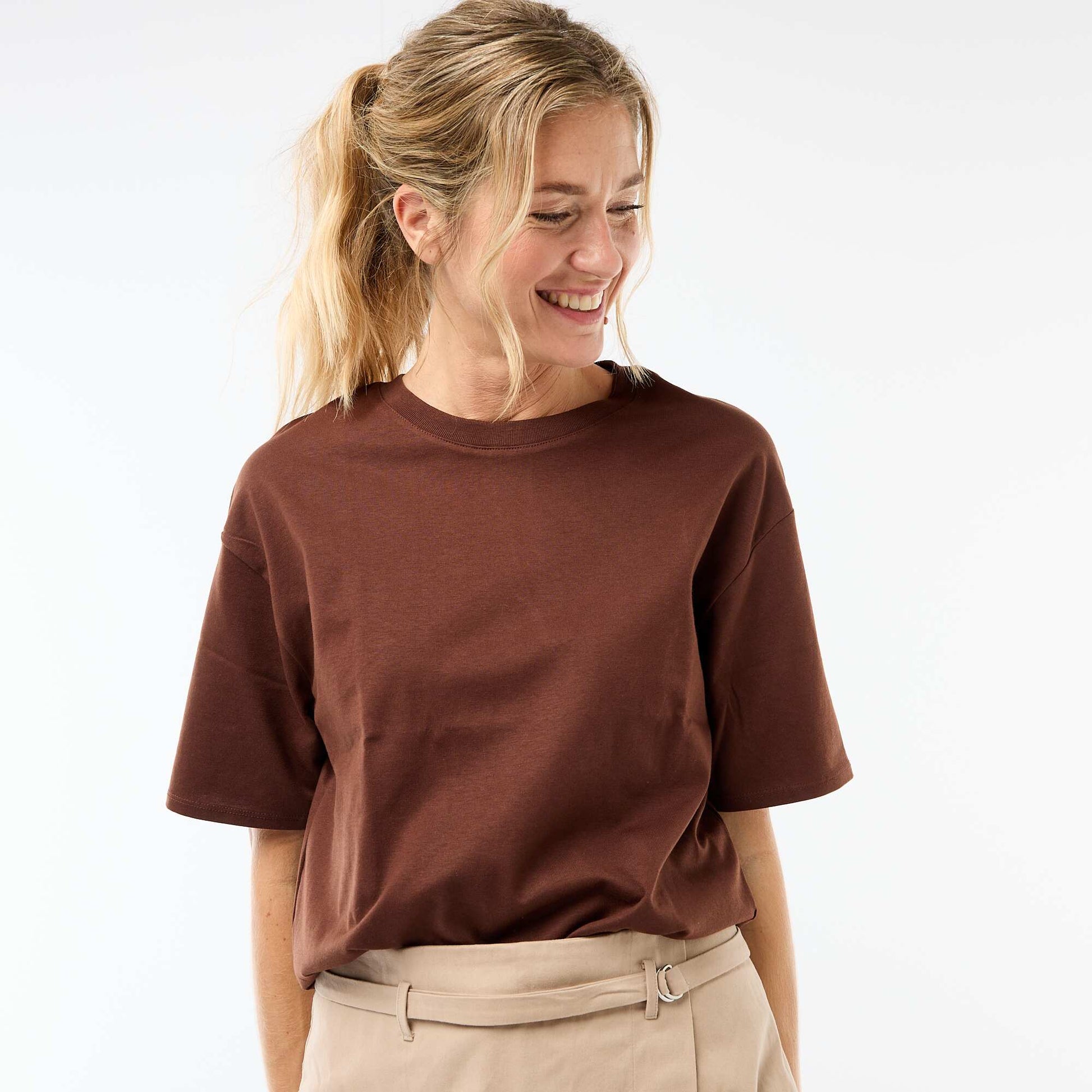 T-shirt oversize à col rond MARRON