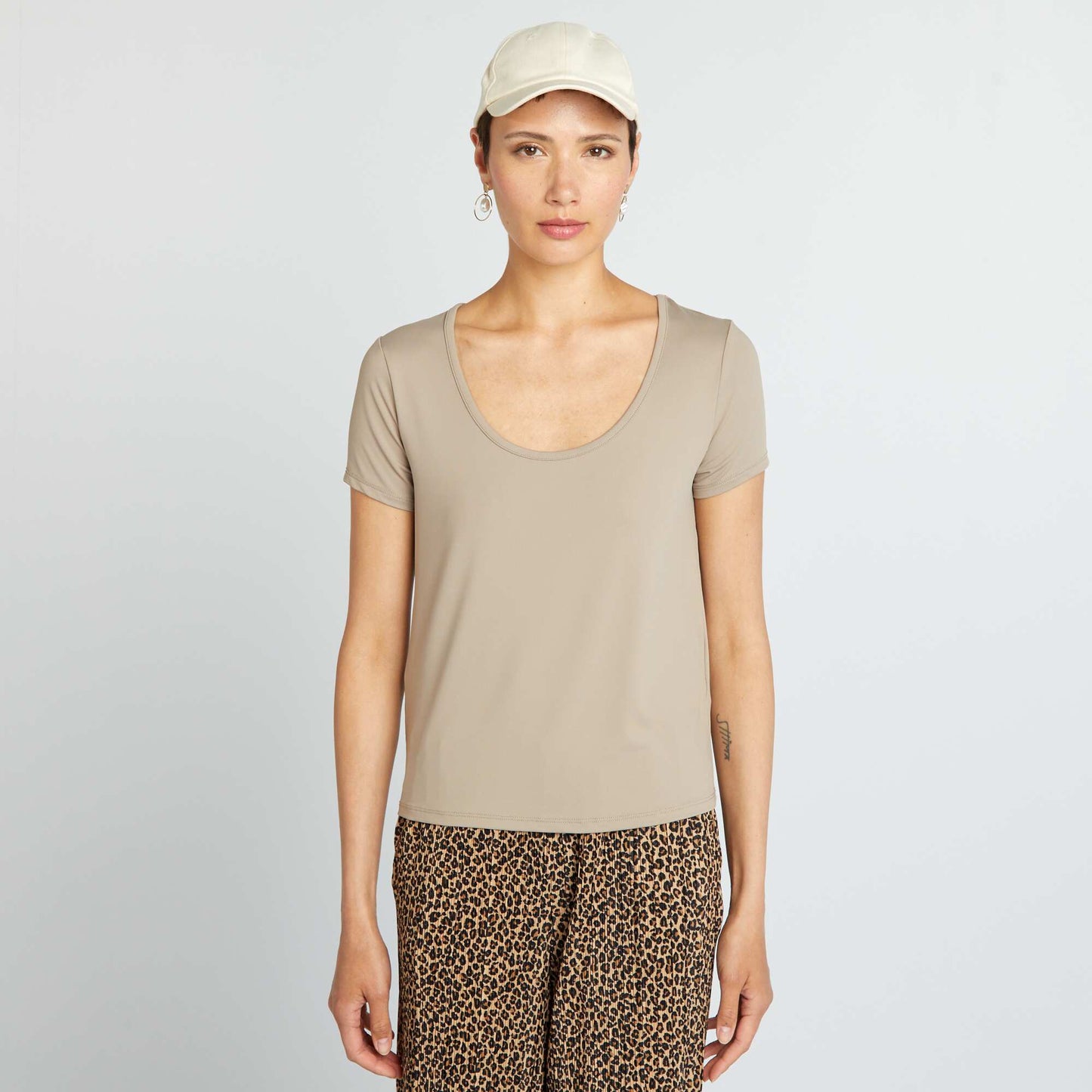 T-shirt   manches courtes en microfibre Beige