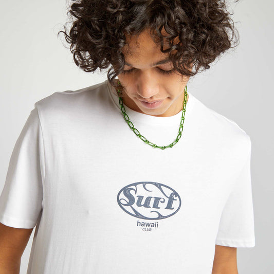 T-shirt manches courtes   inscriptions Blanc surf