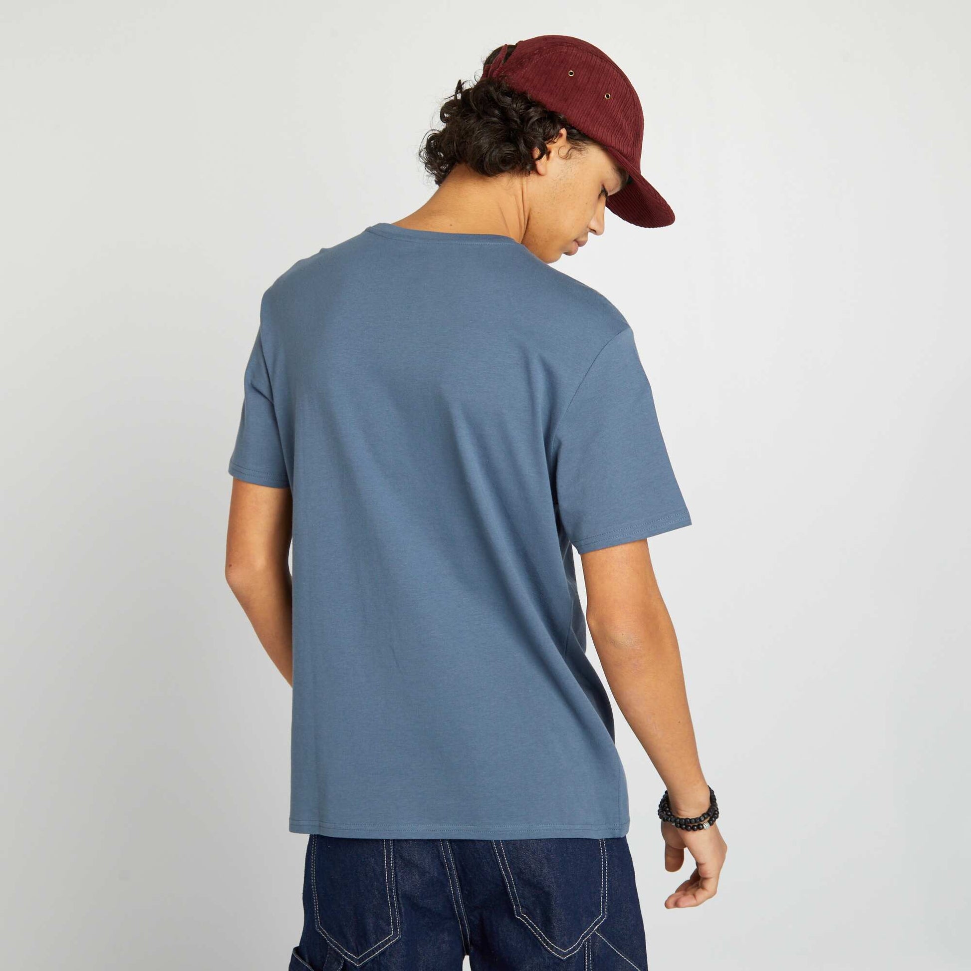 T-shirt manches courtes inscriptions Bleu